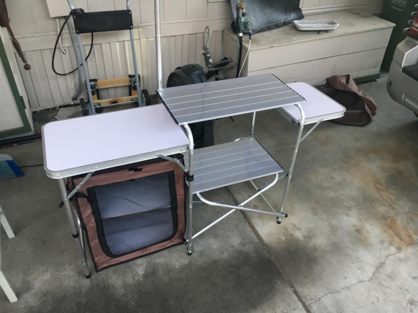 CampLand Folding Camping Kitchen Table with Windscreen, Portable Outdoor Cooking Station with Storage Cabinet & Side Tables Heavy Duty Camp Cook Station for Camping & BBQ (Black3cabinet) customer photo 1