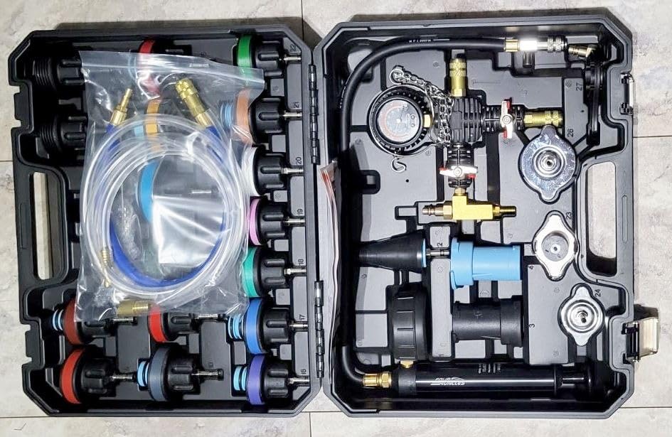 FOUR UNCLES 33 PCS Cooling System Pressure Tester & Vacuum Refill Kit | Leak Detection, Vacuum Coolant Refill, 28-Piece Adapter Kit, Pressure Gauge, Professional Cooling System Tool customer photo 1