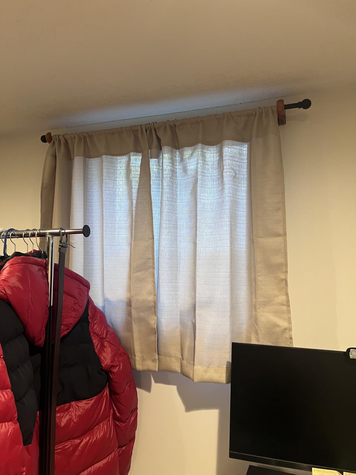 Chyhomenyc 2 Panels White Kitchen Curtains 36 Inch Length Tier Curtain | Faux Linen Textured, Small Cafe Curtain, Light Filtering, Short Window Curtains for Bathroom Basement, 30x36 inch, 2PCS customer photo 1