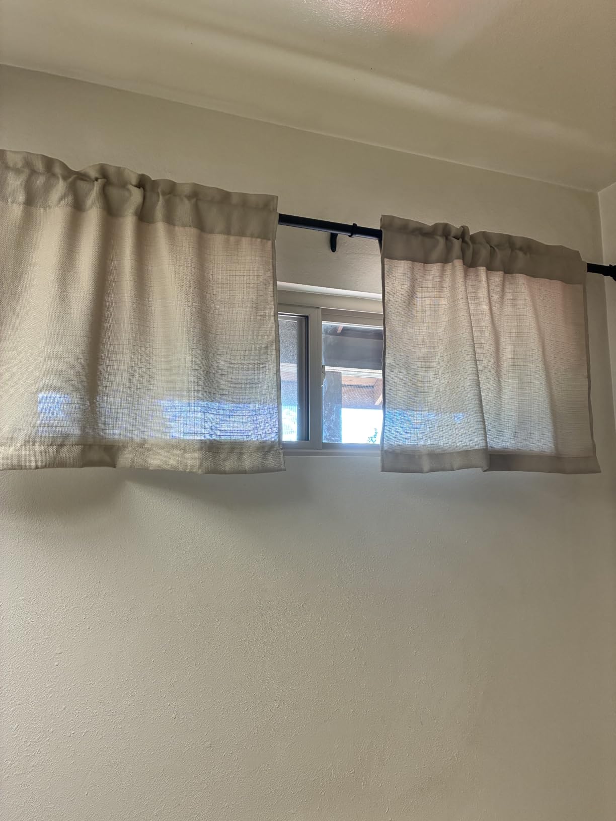 Chyhomenyc 2 Panels White Kitchen Curtains 36 Inch Length Tier Curtain | Faux Linen Textured, Small Cafe Curtain, Light Filtering, Short Window Curtains for Bathroom Basement, 30x36 inch, 2PCS customer photo 2