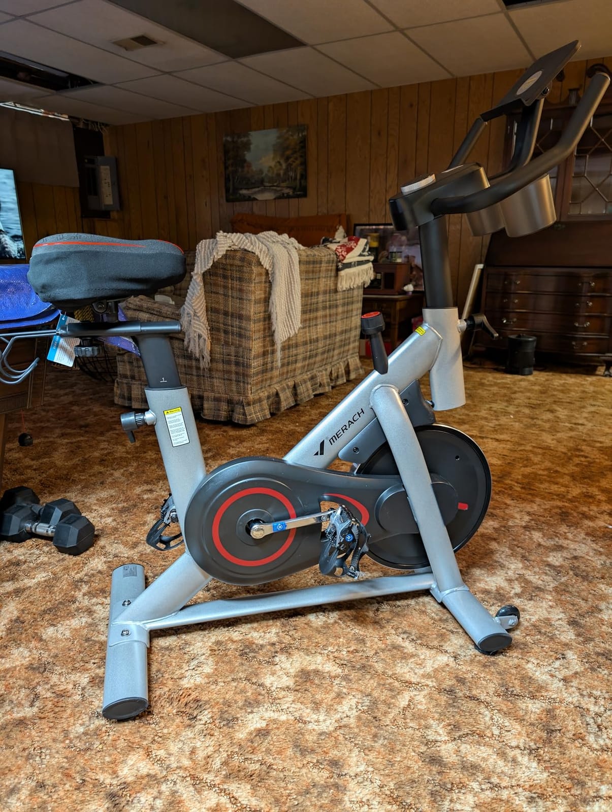 MERACH Exercise Bike, Magnetic Friction Stationary Bike for Home | Low Noise Indoor Cycling Bike with Exclusive App, 300lbs Weight Capacity, Tablet Mount and Fitness Courses for Weight Loss customer photo 1