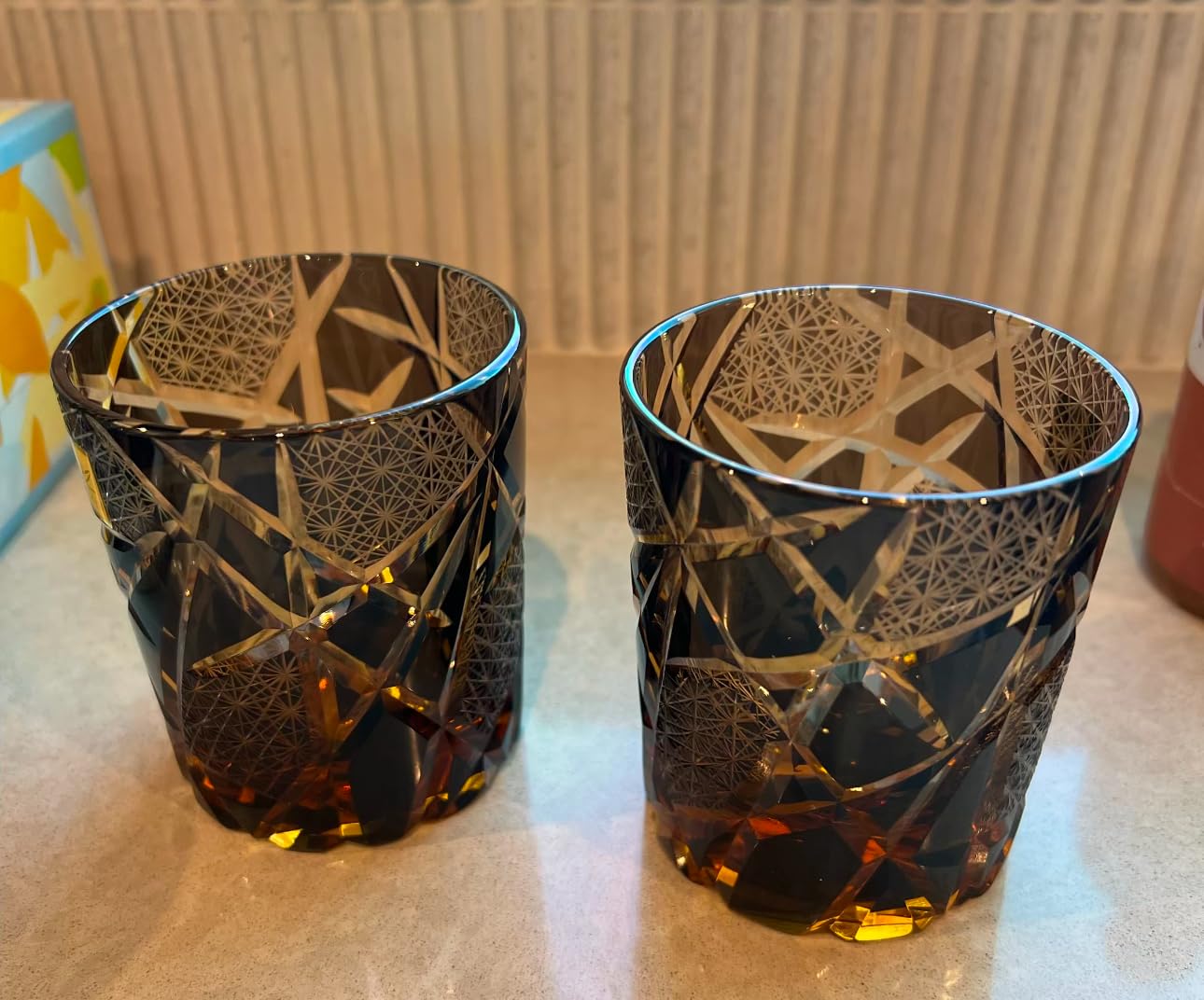 JINZHI Edo Kiriko Old Fashioned Glasses Japanese Style Crystal Amber 8 0z Black Diamond Cut Glass Cup Tumbler for Vodka Cocktail Whiskey customer photo 1