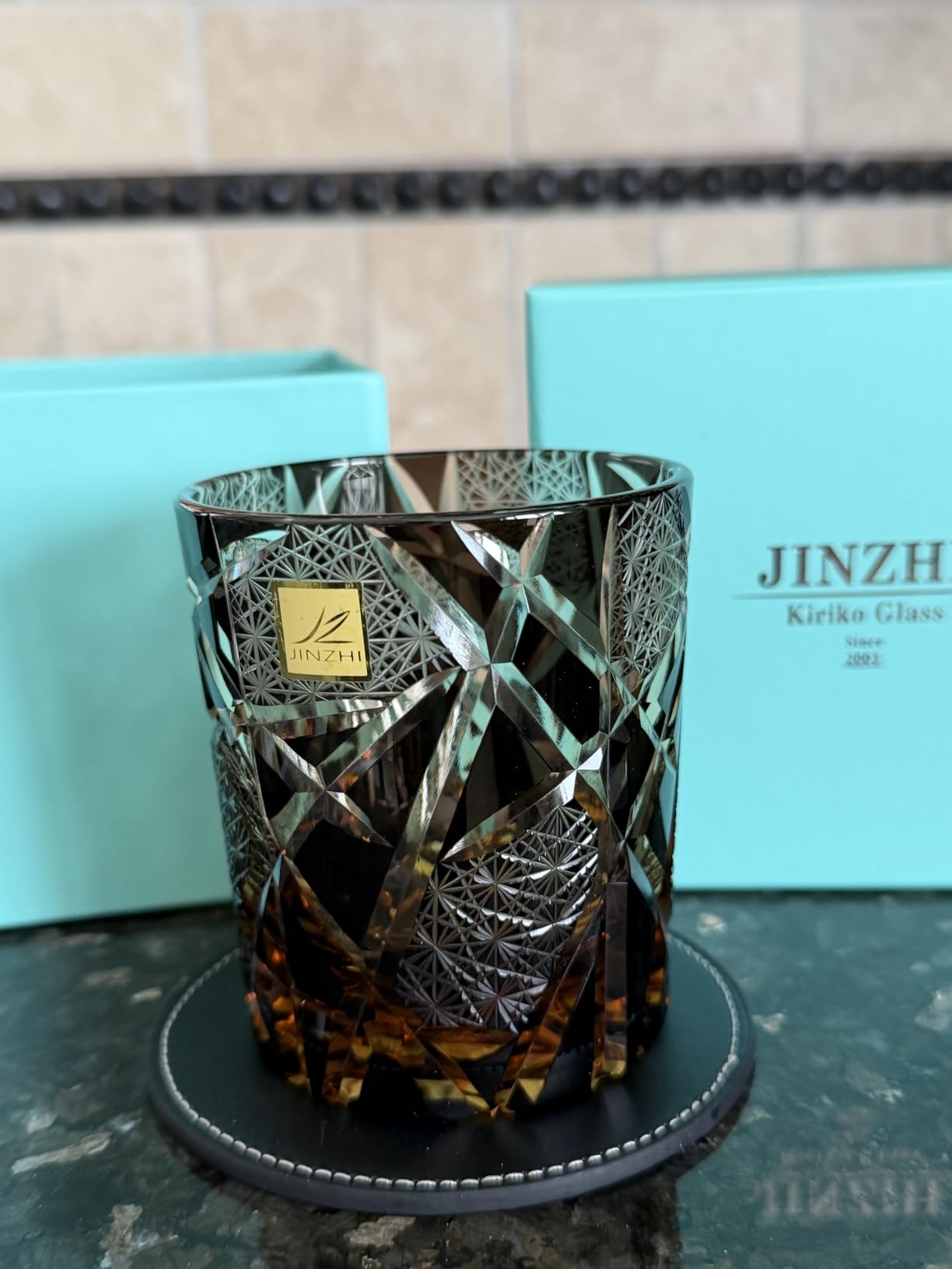 JINZHI Edo Kiriko Old Fashioned Glasses Japanese Style Crystal Amber 8 0z Black Diamond Cut Glass Cup Tumbler for Vodka Cocktail Whiskey customer photo 2