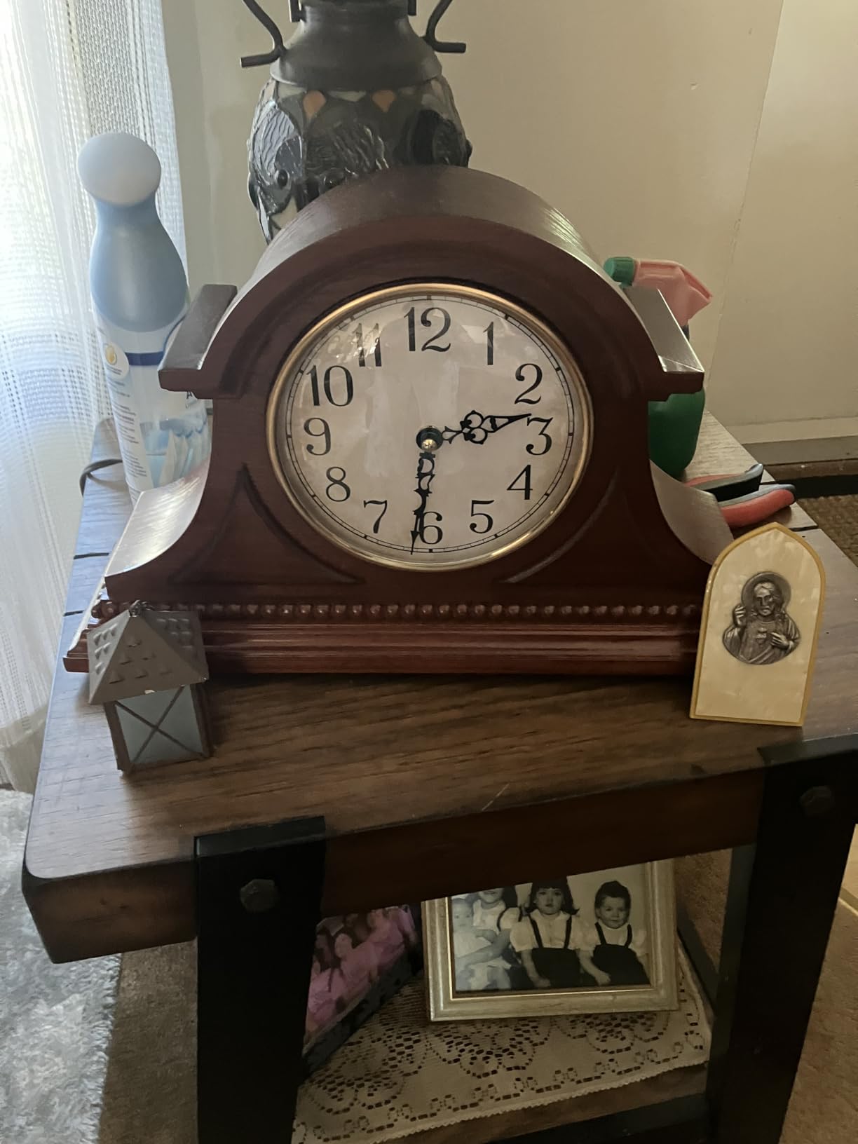 AYRELY Grandfather Mantel Clock with Hour/Quarter-Hour Chime, Elegant Wooden Frame, Table Clocks Battery Operated, Desk Shelf Vintage Clock for Living Room, Home Decor Gift customer photo 1