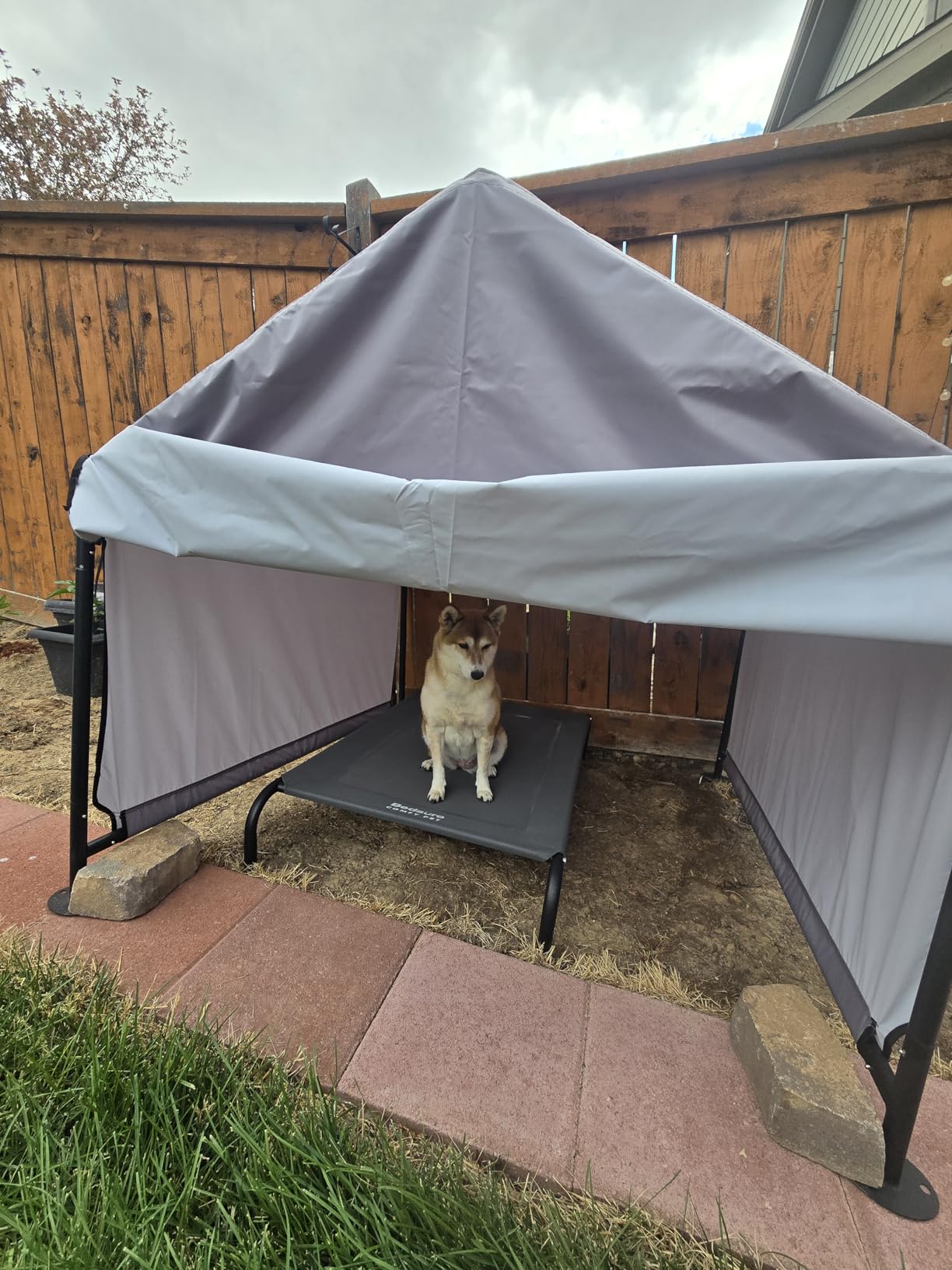 4x4 FT Extra Large Dog House Outdoor with Upgraded Doors, Weatherproof Dog Shade Shelter for Outside, Sun Rain Canopy Pet House for Large Dogs, Large Dog Tent Outdoor, Grey customer photo 1