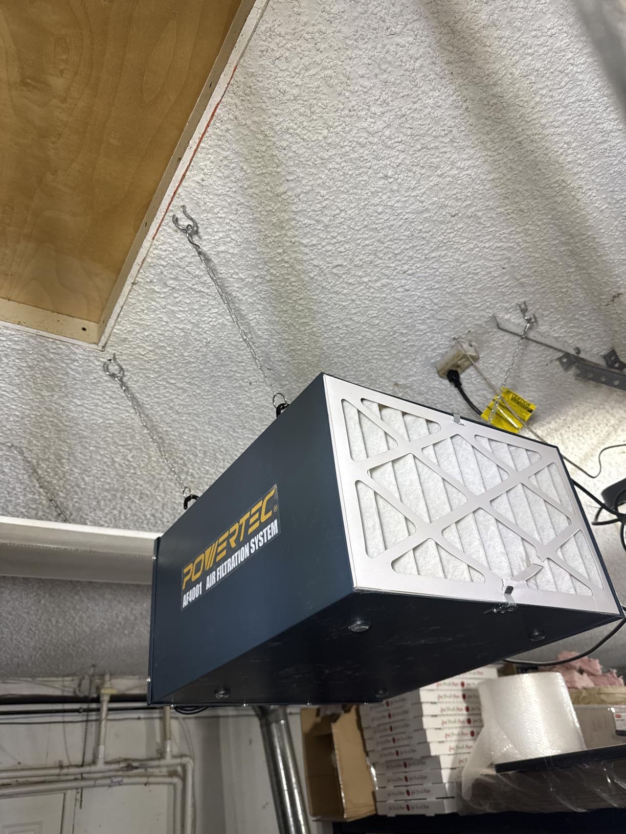 POWERTEC 3-Speed Remote Controlled Air Filtration System (300/350/400 CFM) w/Extra Inner & Outer Filter (2 of Each) Replacement, Hanging Air Filter for Woodworking, Workshop & Garage (AF4001C) customer photo 1