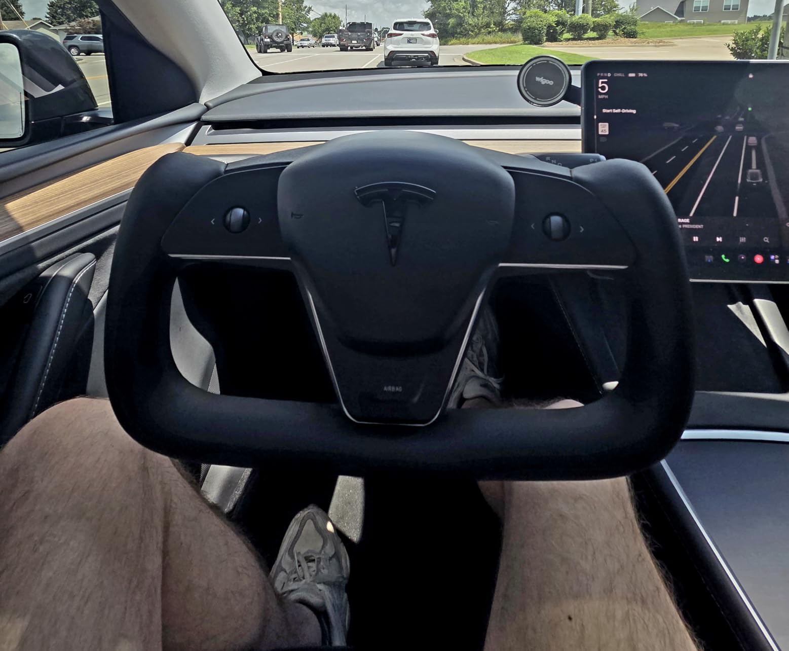 Black Microfiber Leather Yoke Steering Wheel with Heating Function Fit for Tesla Model 3/Y 2017-2023 customer photo 2