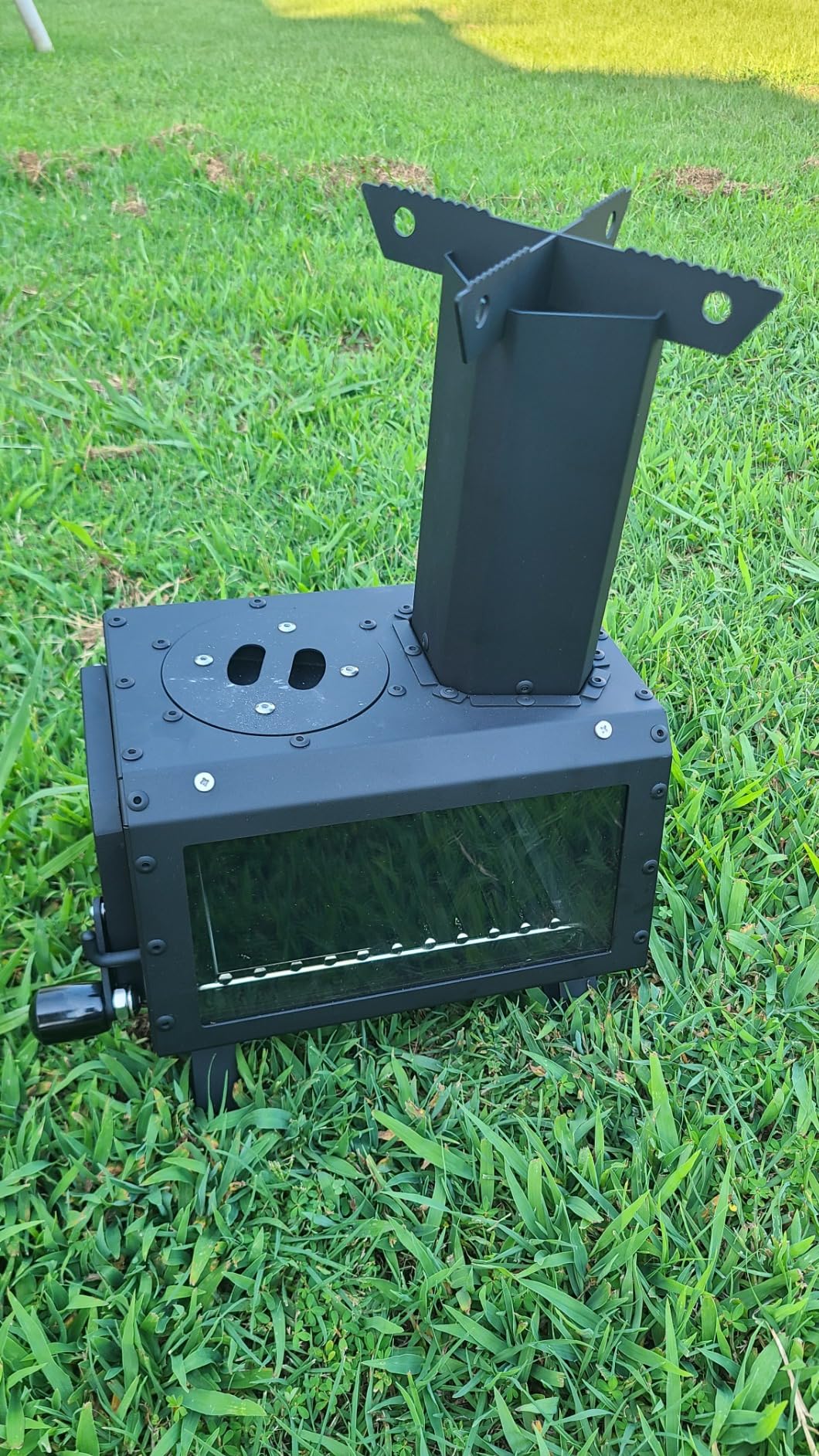 Giantex Camping Wood Stove, Mini Wood Burning Stove w/ 2 Cooking Positions | Anti-scalding Door Handle, Glass Window, Portable Tabletop Fire Pit customer photo 2