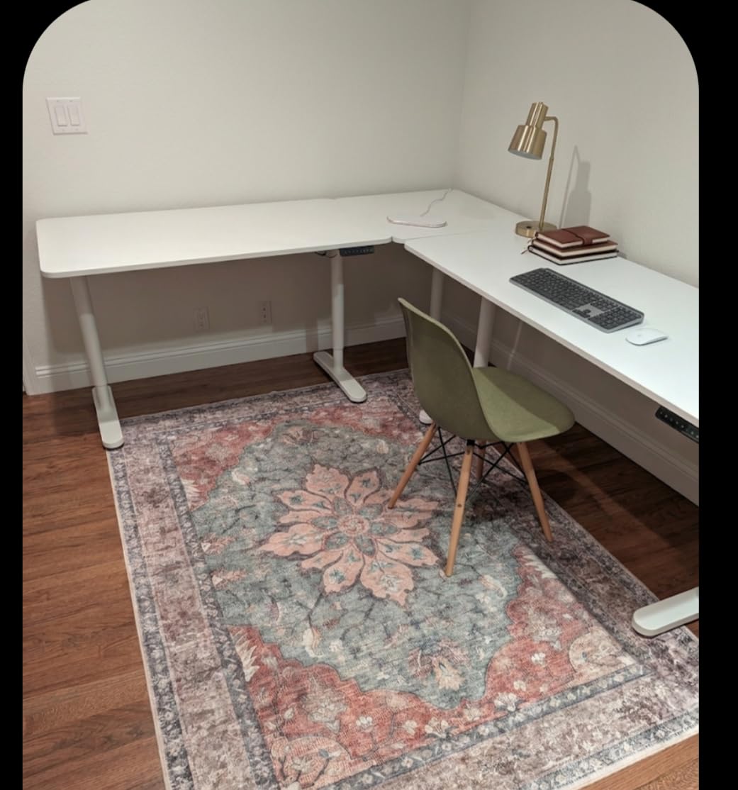 RELEANY Washable Area Rug, 5'x7', Brick/Brown/Green | Non-Slip, Water Repellent, Pet Friendly, Easy to Clean, Vintage Floral Boho Decor customer photo 1