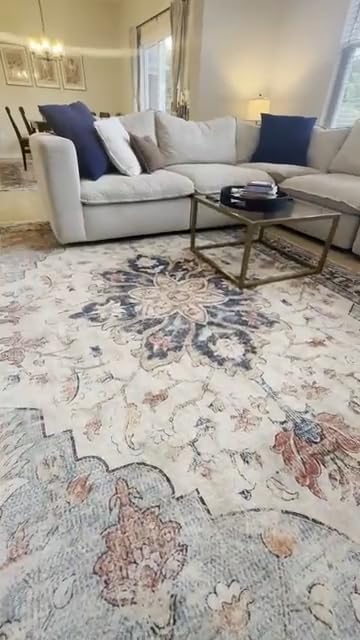 RELEANY Washable Area Rug, 5'x7', Brick/Brown/Green | Non-Slip, Water Repellent, Pet Friendly, Easy to Clean, Vintage Floral Boho Decor customer photo 2