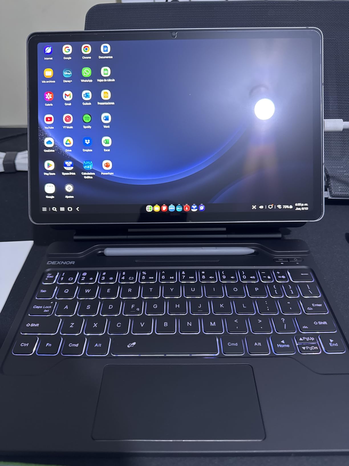 Dexnor for Samsung Galaxy Tab S10 Lite/S10 FE/S9 FE/S9 Case with Keyboard | Magic Style Keyboard, Magnetic Floating Cantilever Stand, Multi-Touch Trackpad, 7-Color Backlit, S Pen Holder, Black customer photo 1