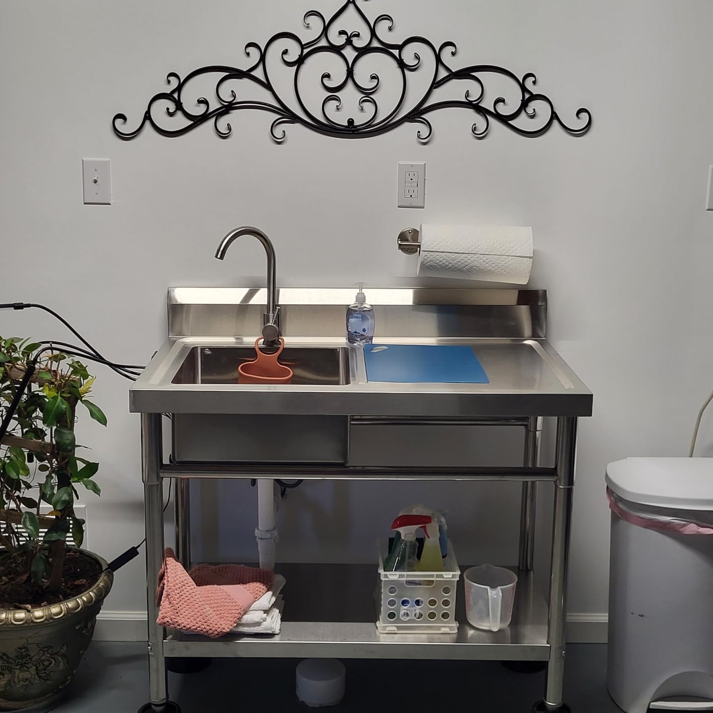 Utility Sink Freestanding Single Bowl Laundry Sink with Hot and Cold Water Plumbing Workbench & Storage Stainless Steel Sink for Kitchen and Bathroom Farmhouse Style, 39Inch, Metallic Gray customer photo 1