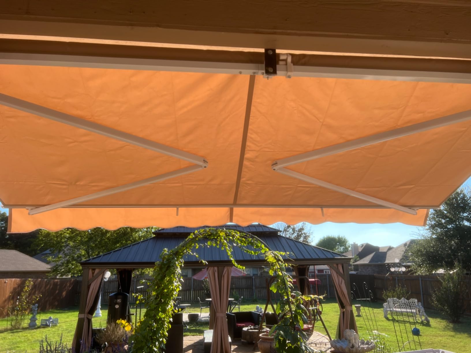 VINGLI 12' x 10' Retractable Awning for Patio Awning Door Awning with Manual Crank Handle, Aluminum Frame Door Canopy UV Resistant (Grey) customer photo 2