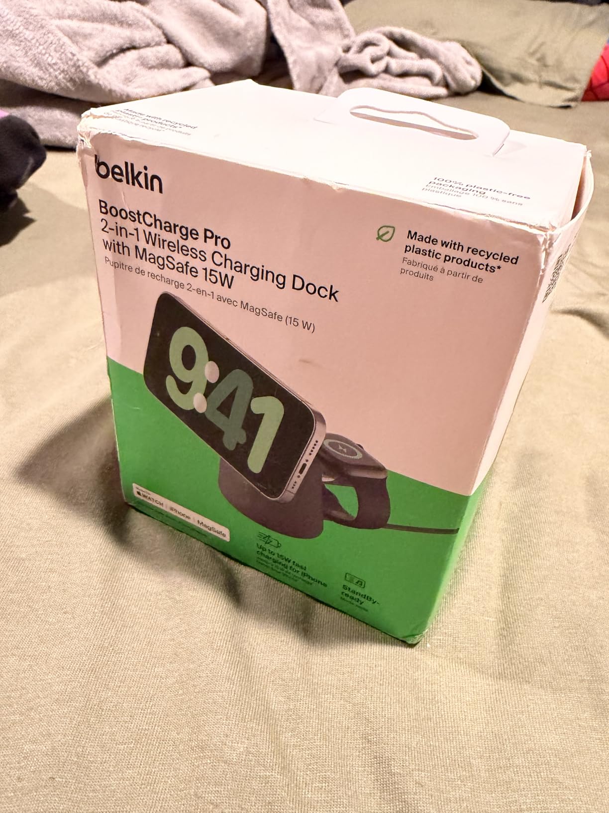 Belkin MagSafe 15W 2 in 1 Wireless Charging Dock, Fast Charger | iPhone 17/16/15/14, AirPods, Pixel 10 compatible, power adapter included, desk charging dock, Magnetic customer photo 2