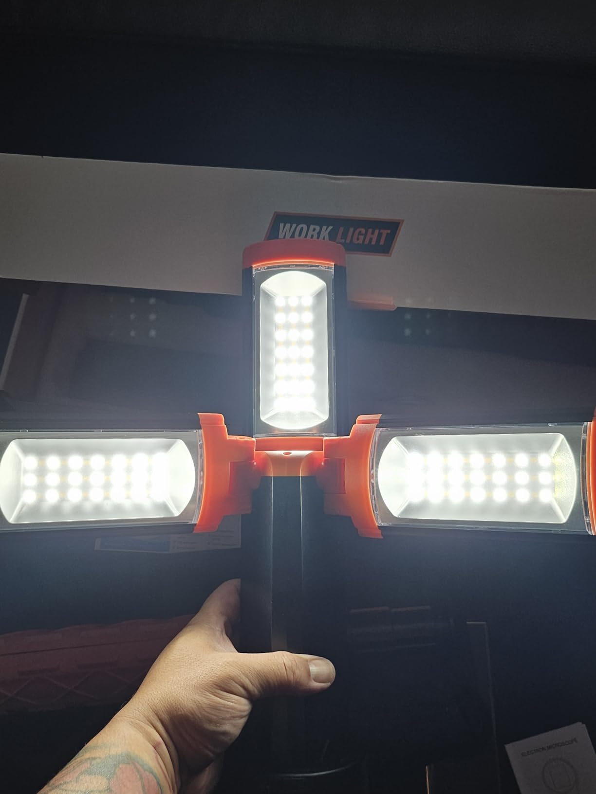 AKOFUN 12000mAh Camping Light with Stand, Rechargeable Work Light, 10000 Lumen Dimmable Cordless Work Light with 3 LED Lamp Heads, Magnetic Emergency Flashlight with 79