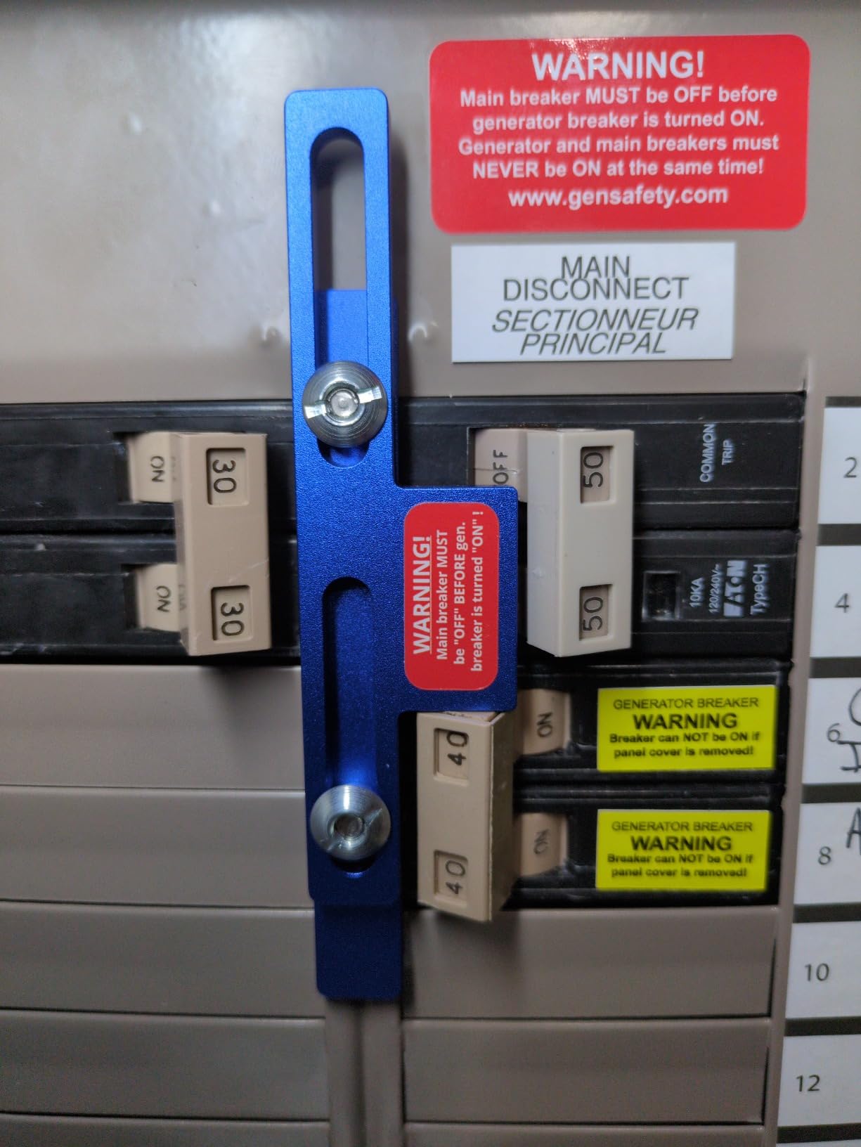 Generator Interlock Kit for Eaton Cutler Hammer 100A and 125A Panels with Adjacent Main and Generator Breakers - Made in USA customer photo 2