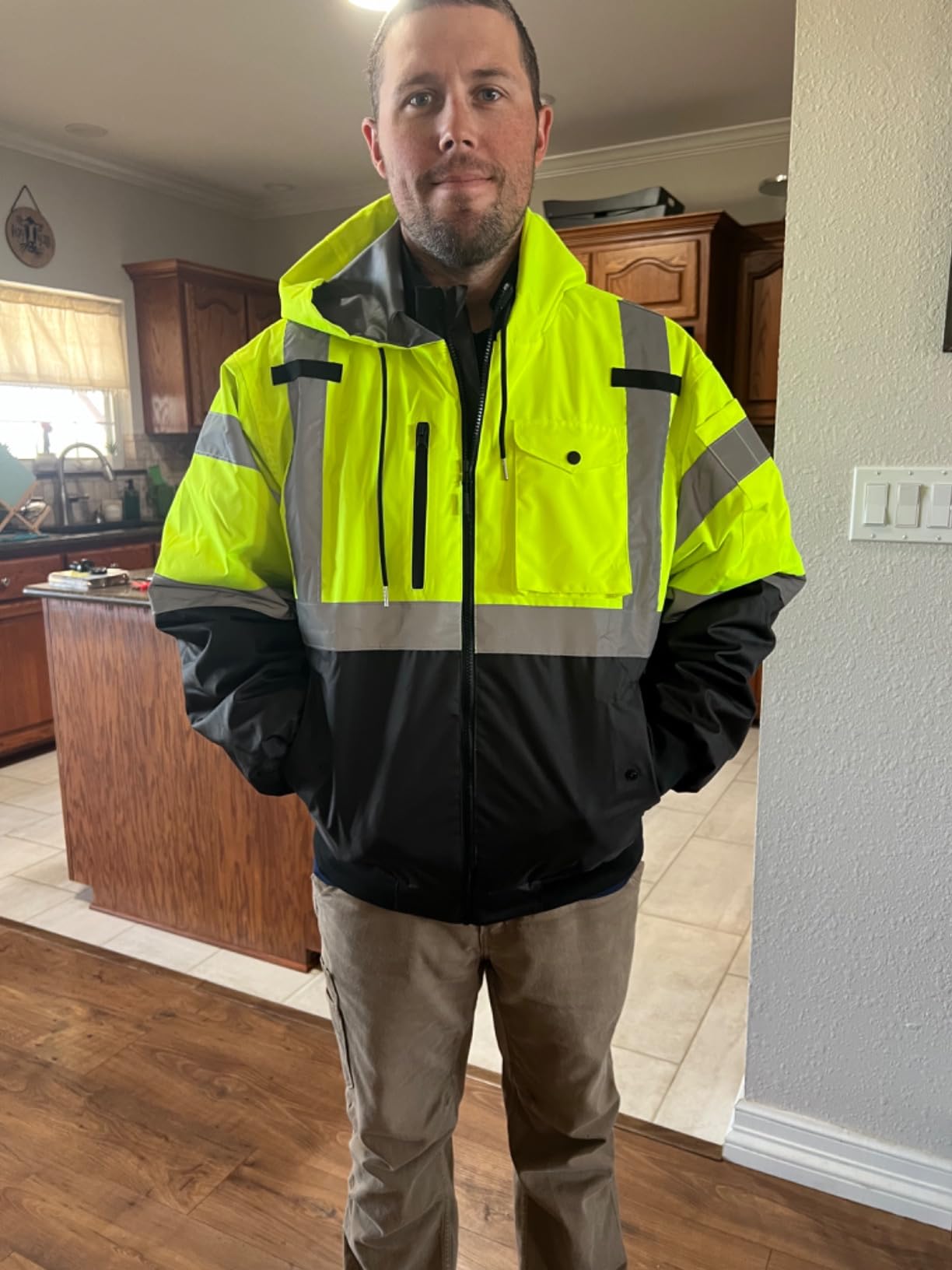 KEMIMOTO Heated Safety Jacket for Men, Waterproof Hi Vis Jacket Cold Weather, Winter Work Coat, Reflective Jacket customer photo 2