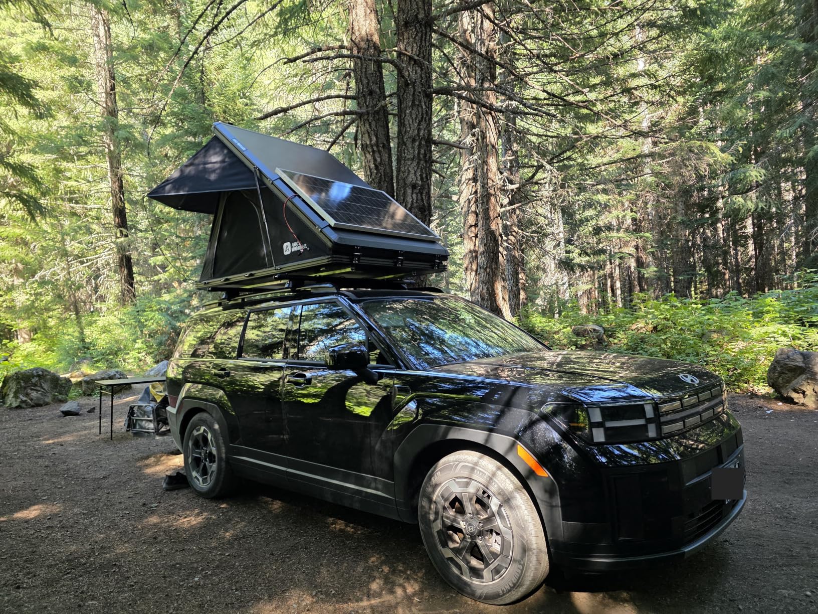 Solar Panel Rooftop Tent Hard Shell, Pop Up Car Roof Top Tent Hardshell | Aluminum Roof Tent with USB Outlet, Luggage Bar, LED Light Strip, Suitable for Jeep SUV Truck, 2 Person Camping customer photo 1