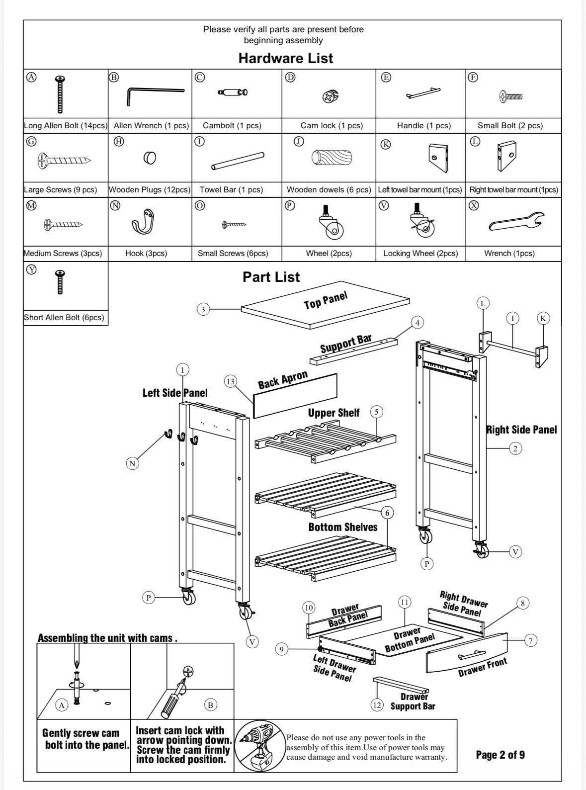 Convenience Concepts Ellaine Butcher Block Kitchen Cart 24.75