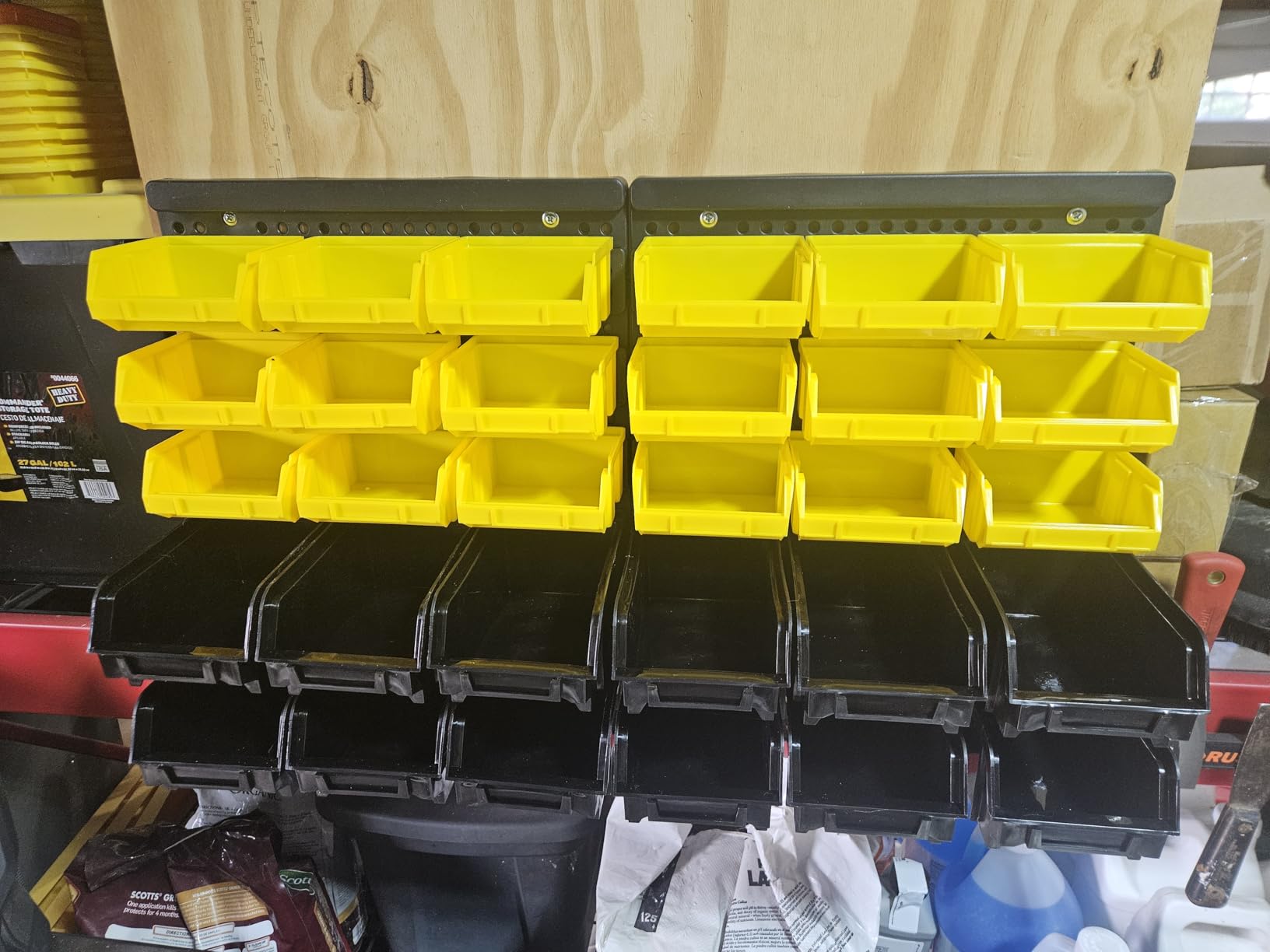 KJE 30PCS Wall Mounted Storage Bins, Plastic Tool Organizer for Garage Storage, Screws, Nuts, Bolts, Small Hardware Parts - Black, Yellow customer photo 1