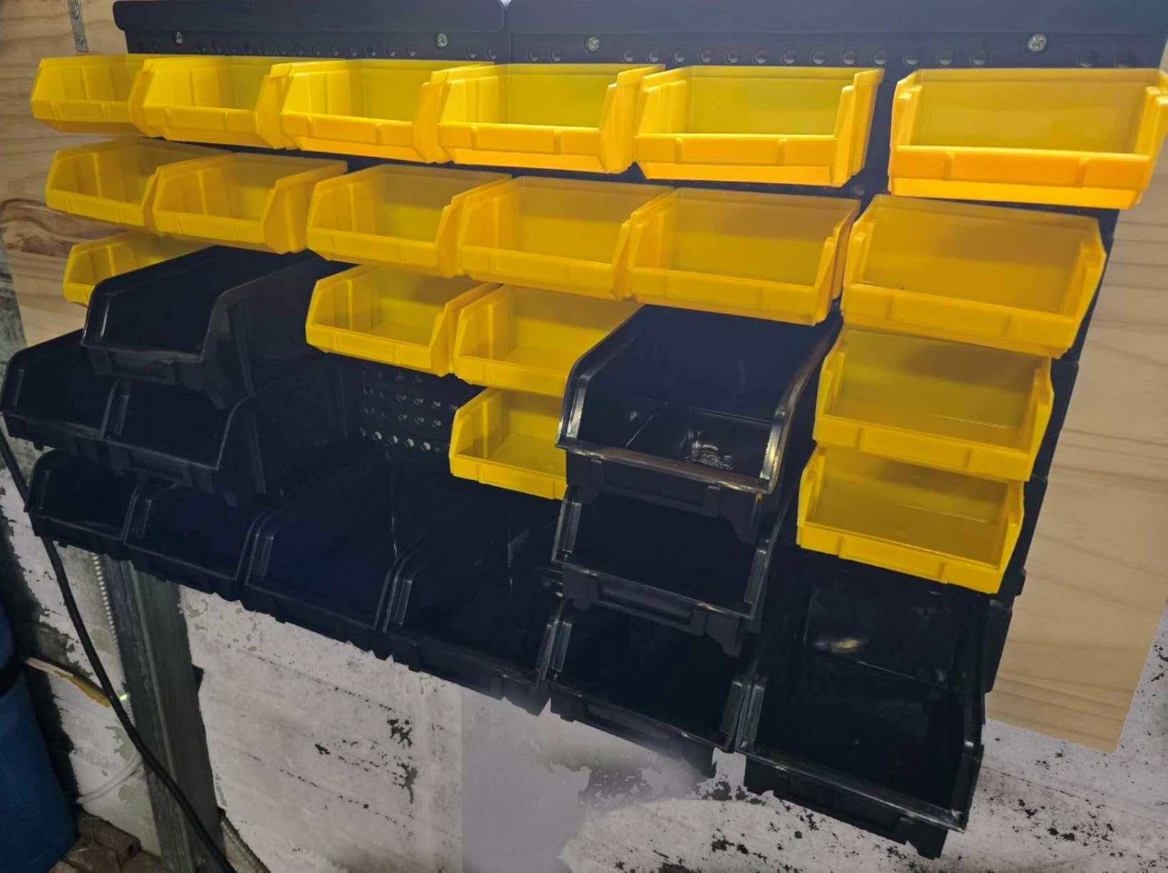 KJE 30PCS Wall Mounted Storage Bins, Plastic Tool Organizer for Garage Storage, Screws, Nuts, Bolts, Small Hardware Parts - Black, Yellow customer photo 2