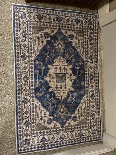 Washable 2x3 Entryway Area Rug - Neutral Kitchen Rug Runner Vintage Soft Floor Mat Non Slip Indoor Farmhouse Carpet for Bathroom Living Room Bedroom (2 X 3, Beige) customer photo 1