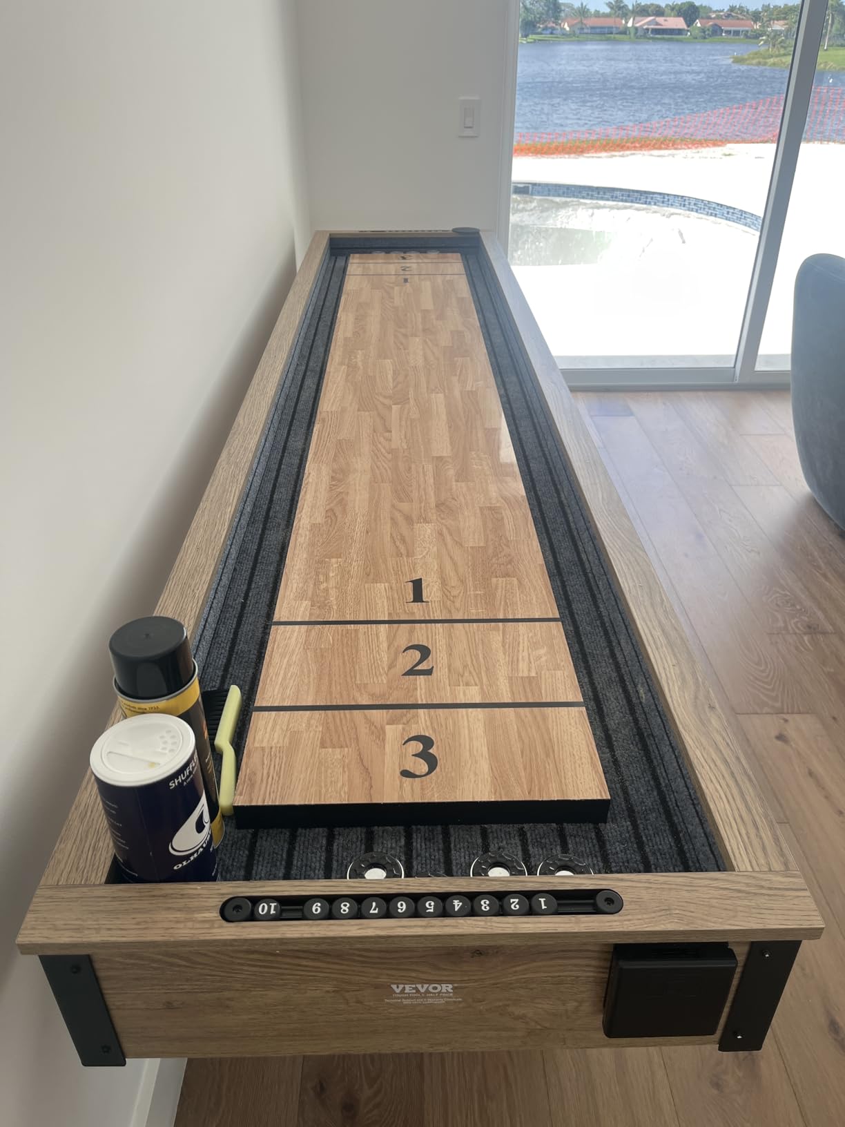 VEVOR 7ft 9ft 12ft Shuffleboard Table for Family Game Room with Scratch-Resistant Playfield, 8 Pucks, Wax, Brush customer photo 2