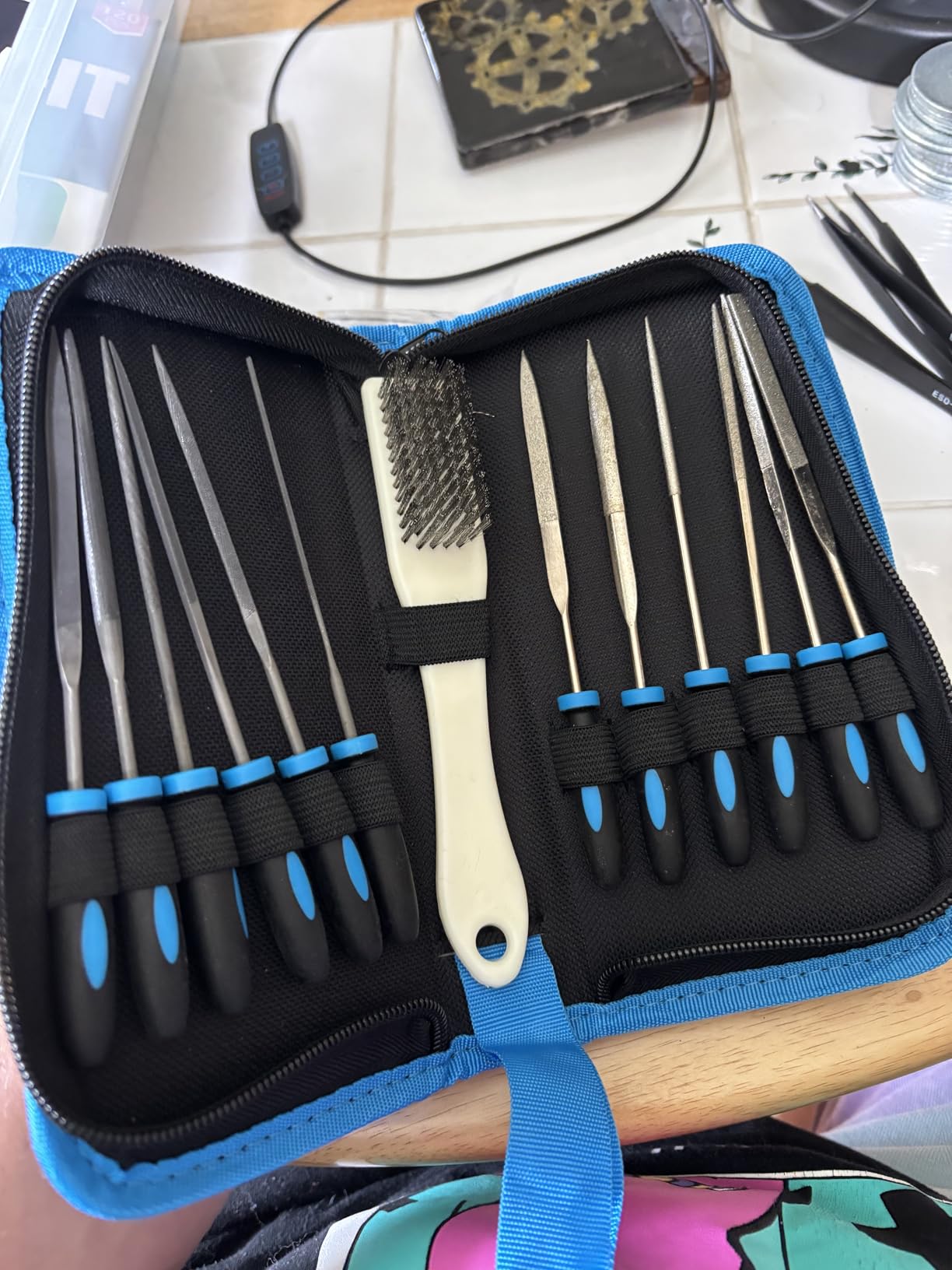 SOWKIPE 13-Piece Needle File Set, 6 Diamond and 6 Steel Files with Case | 6 diamond and 6 steel precision files with cleaning brush and carrying case for wood, plastic, jewelry, leather and DIY customer photo 1
