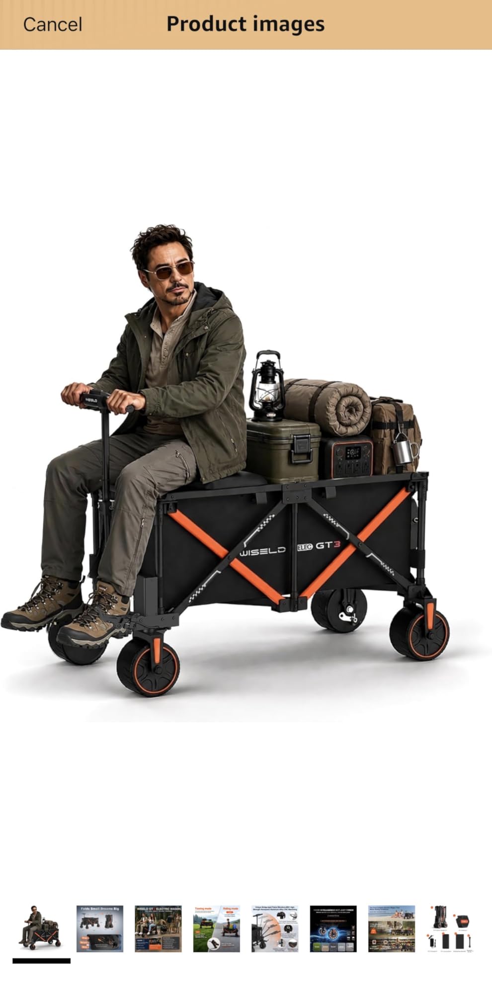 WISELD GT3 Electric Wagon Cart with Seat Battery, 772 LBS Motorized Utility Cart with All Terrain Wheels, Range 18.6 MI, 0-10 MPH, Reverse, Climb a Slope, 2 Modes for Camping Garden Beach Shopping customer photo 2