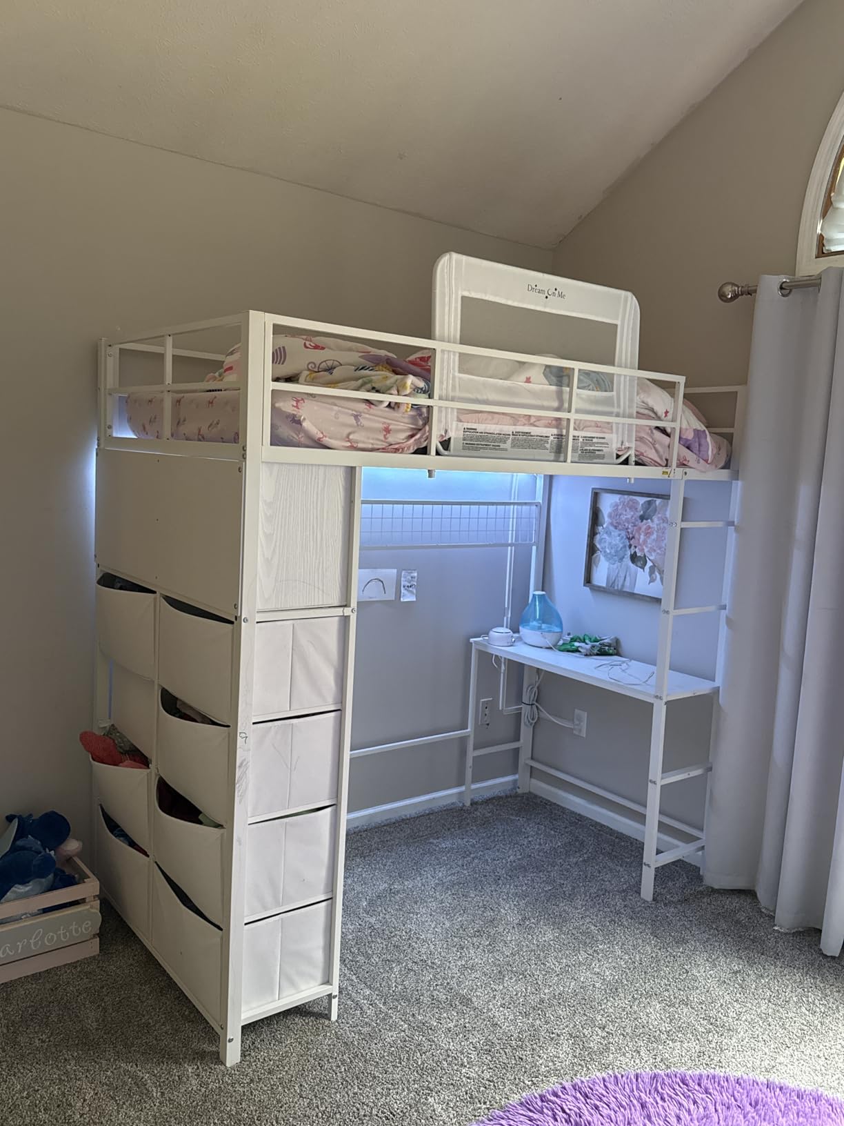 ADORNEVE Twin Size Loft Bed with Desk and 8 Storage Drawers, Rustic Brown | LED Metal Kids Loft Bed with Charging Sation, Storage Shelves, 13.1