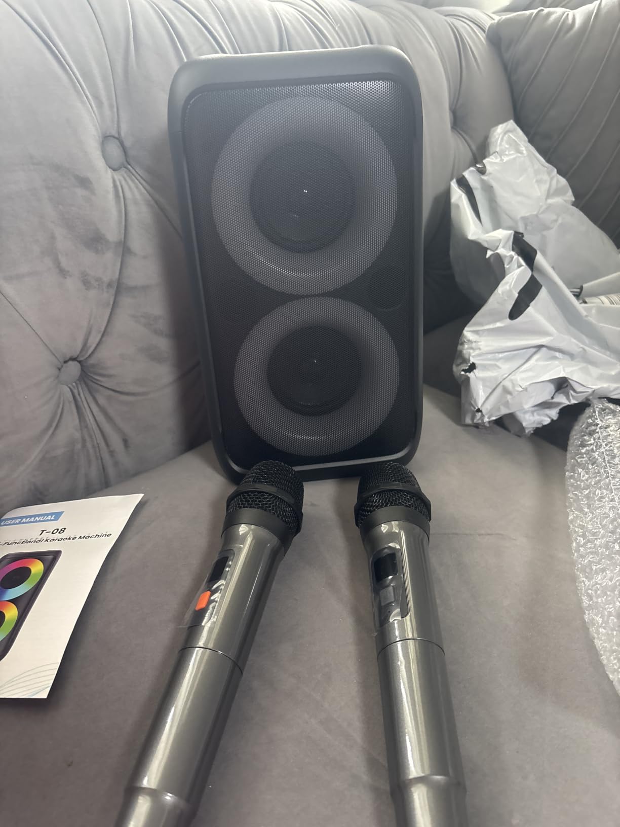 Karaoke Machine, Bluetooth Speaker with 2 Wireless Microphones Adults Kids | Dual Powerful Speakers, TWS, LED Light, Portable, 10H Battery PA System, USB TF AUX, Home Party Outdoor Camping Birthday Gifts customer photo 1