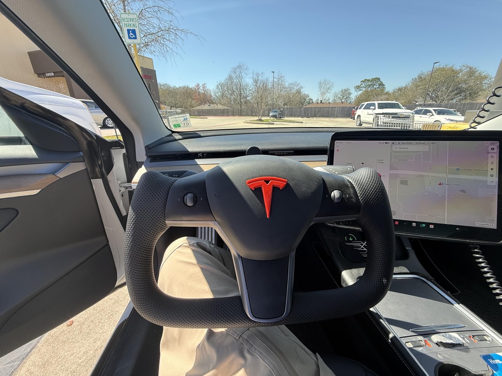 Tlyard Yoke Steering Wheel Personalized for Tesla 3 Y, Perforated Nappa Leather with Carbon Fiber Glossy for Tesla Model 3 2017-2023, Model Y 2019-2024 With Heating Function customer photo 1