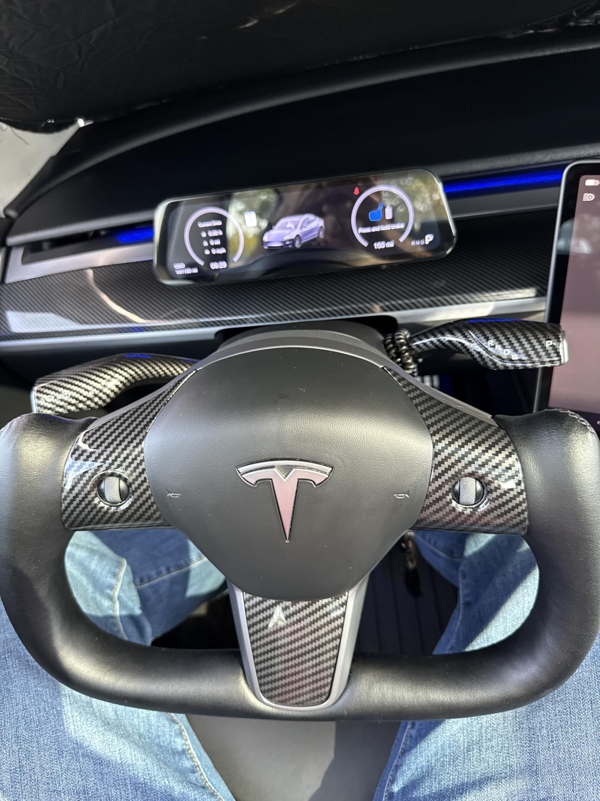 Tlyard Yoke Steering Wheel Personalized for Tesla 3 Y, Perforated Nappa Leather with Carbon Fiber Glossy for Tesla Model 3 2017-2023, Model Y 2019-2024 With Heating Function customer photo 2