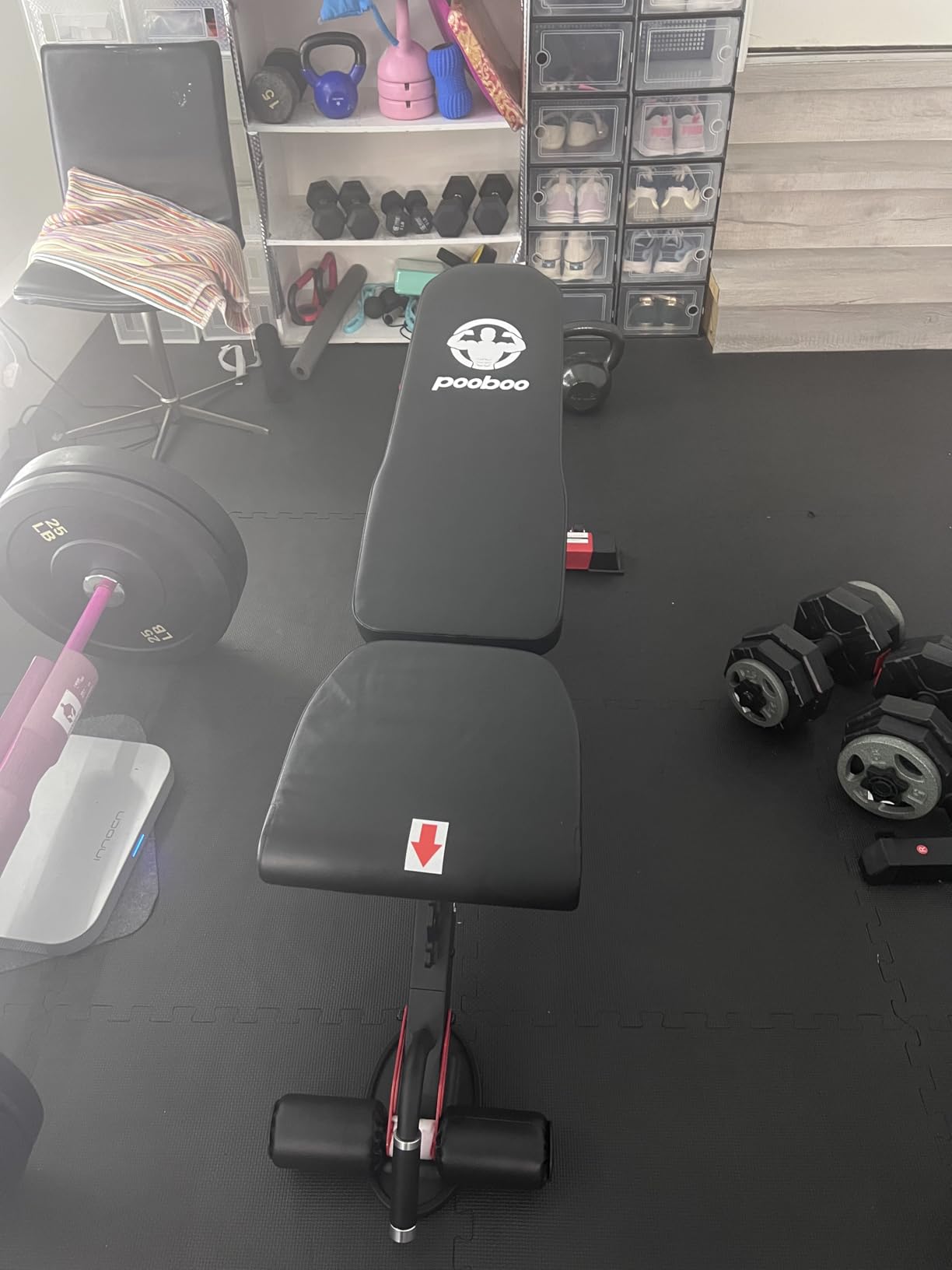 pooboo Adjustable Weight Bench, 1500 LBS FID Bench for Home | Commercial-grade steel, flat/incline/decline FID, 8-position back, 3-position seat, 96% pre-assembled for full-body workouts customer photo 2