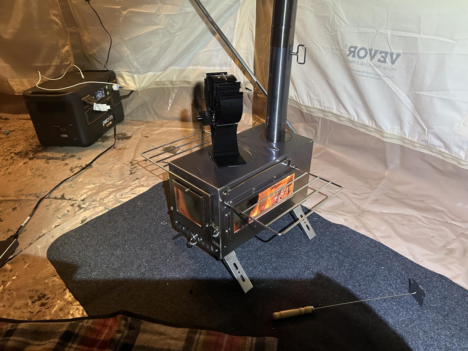 unho Stainless Hot Tent Stove Crack-Resistant Ceramic Glass Outdoor camping | Tent Heater Camping Portable Wood Stove 6 Stainless Chimney Pipes for Heating & Cooking, Ice Fishing Winter Warmth customer photo 1