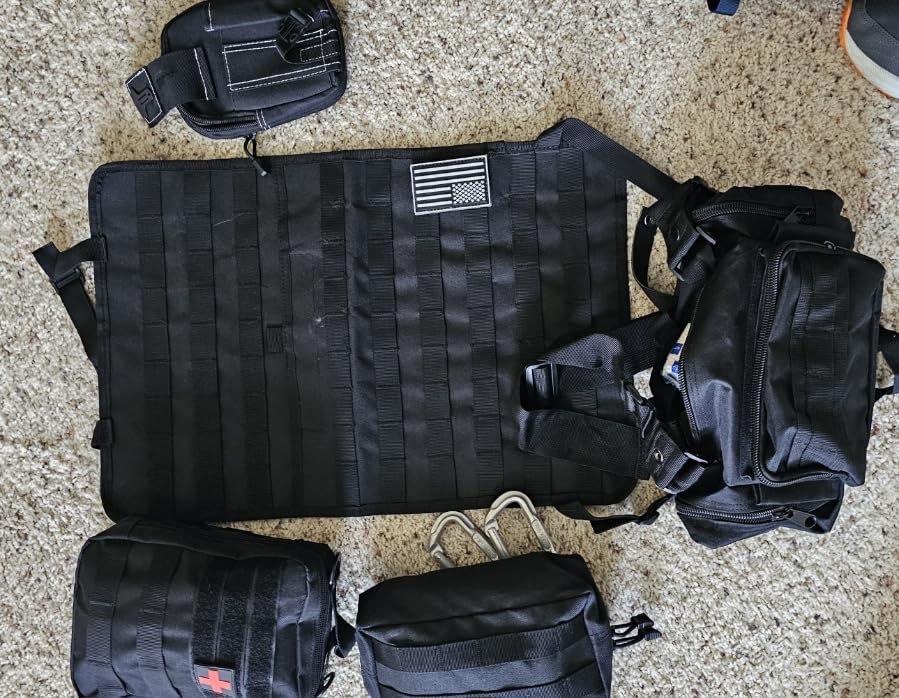 6 Pack Tactical MOLLE Car Seat Back Organizer - Universal Vehicle Storage Bag with 5 Detachable MOLLE Pouches, US Flag Patch & Keychain, Fits Jeep, Truck, SUV, Car (Black) customer photo 2