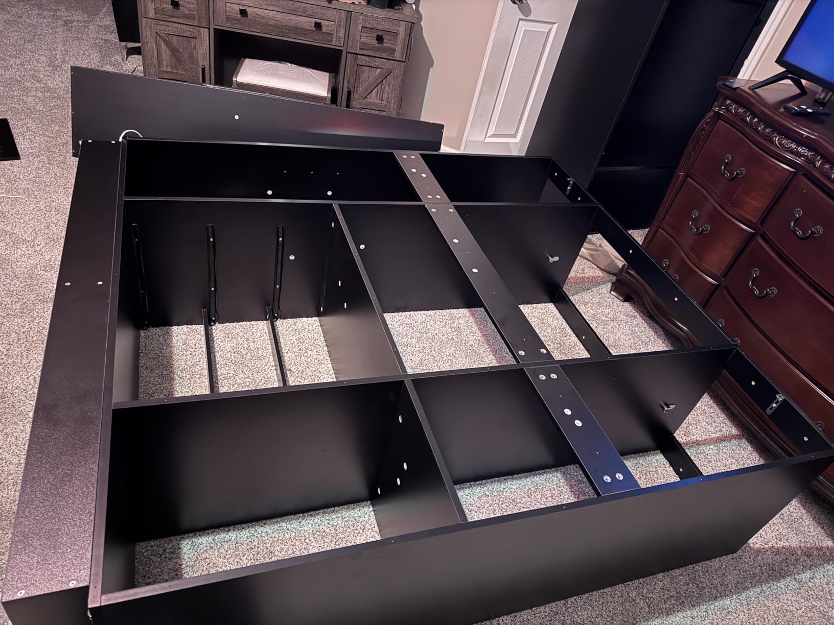 Hlivelood Large Armoire Wardrobe Closet Cabinet with Drawers and LED Lights, Multi-Tier Shelves, Hanging Rod, Large Capacity Storage 4 Door Wardrobe Armoire with Top Cabinet for Bedroom, Black customer photo 2