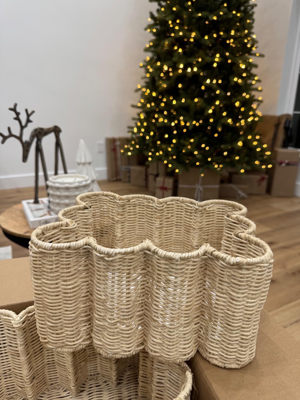 BEBE BASK Premium Scalloped Basket Set of 2 (16x10x7 In) - Storage Baskets | Handwoven Rattan, Scallop Basket, Wicker Basket With Scalloped Edge, Nursery Storage, Set of 2, Mocca customer photo 2