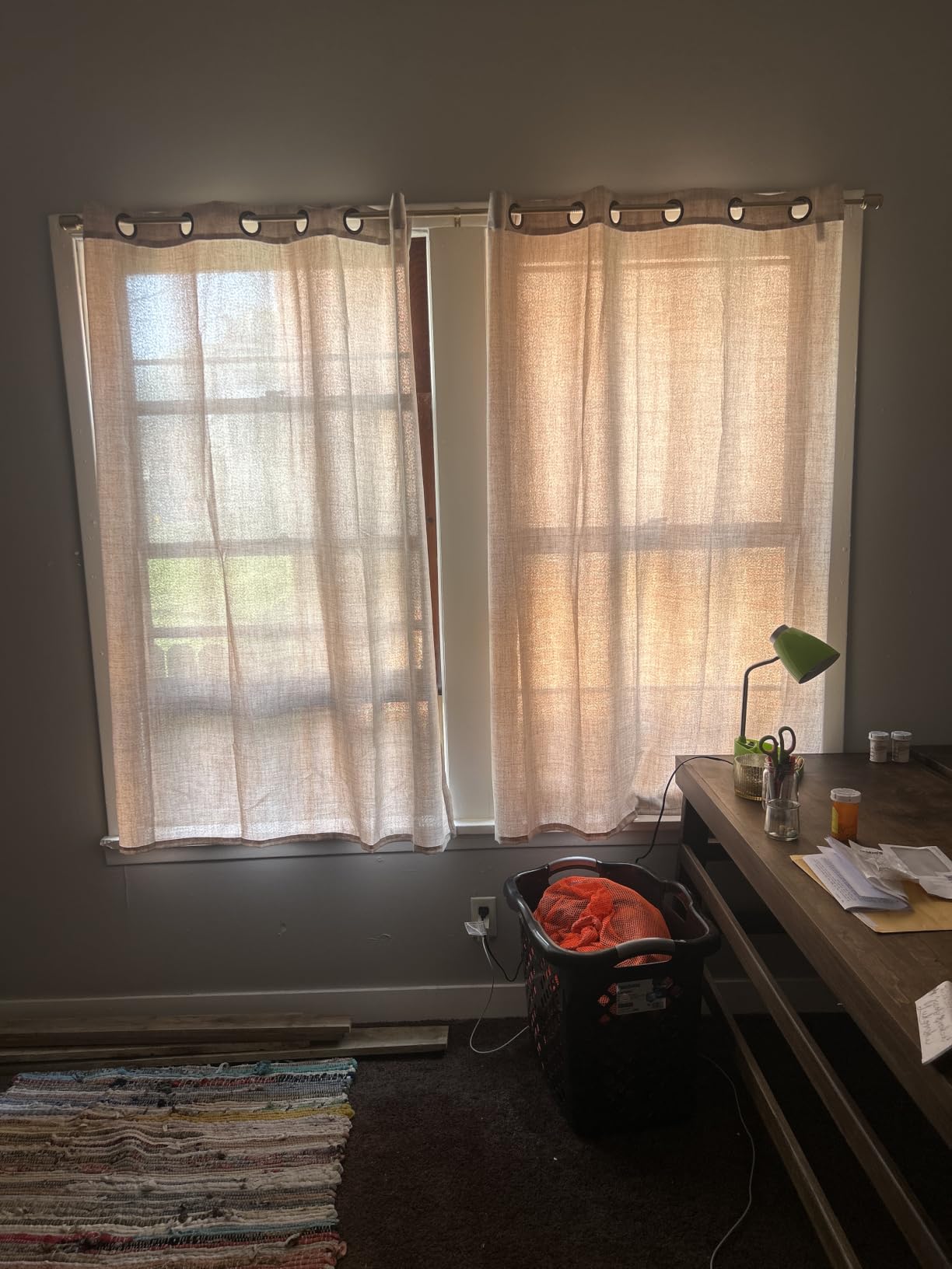 YoungsTex Linen Kitchen Window Curtains 40 Inch Length 2 Panels | Short Semi Sheer Drapes Light Filtering with Bronze Grommet Rustic for Bathroom Small Windows, 42 x 40 Inch customer photo 1