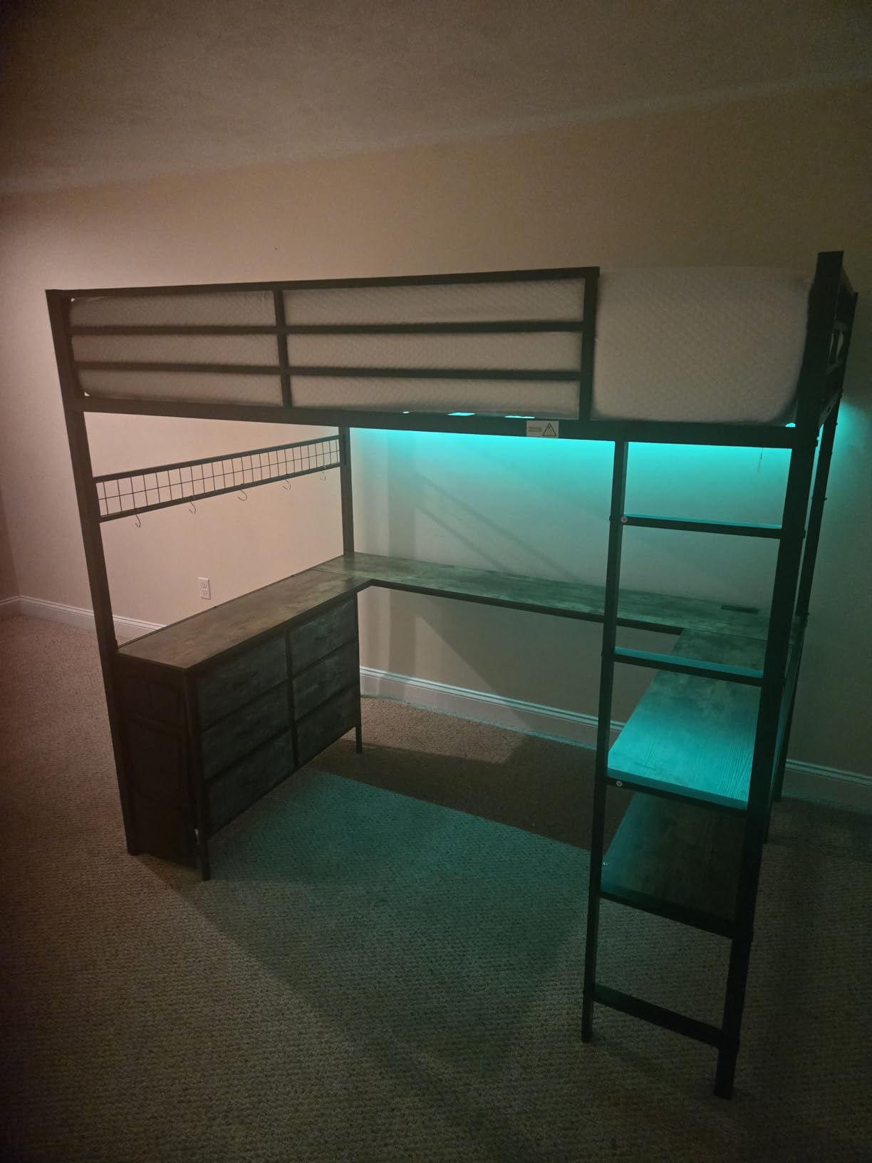 ADORNEVE Loft Bed Full Size with U-Shaped Desk, 6 Storage Drawers,White | Metal Loft Bed with Power Outlet, LED Light, 2 Storage Shelves, Safety Guardrail & Ladders, No Box Spring Needed customer photo 1
