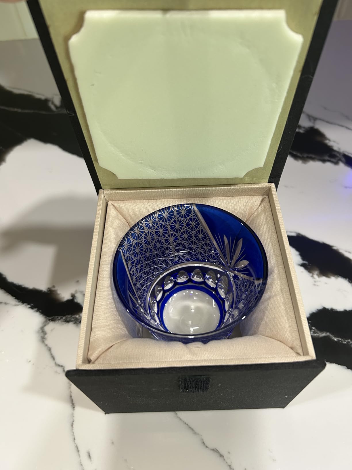 Japanese Whiskey Glass, Edo Tokyo Kiriko Inspired Cobalt Blue, 8.5 oz | Hand-Cut Starburst Geometric Design, Old Fashioned Tumbler for Bourbon & Scotch, Gift Box Included customer photo 2