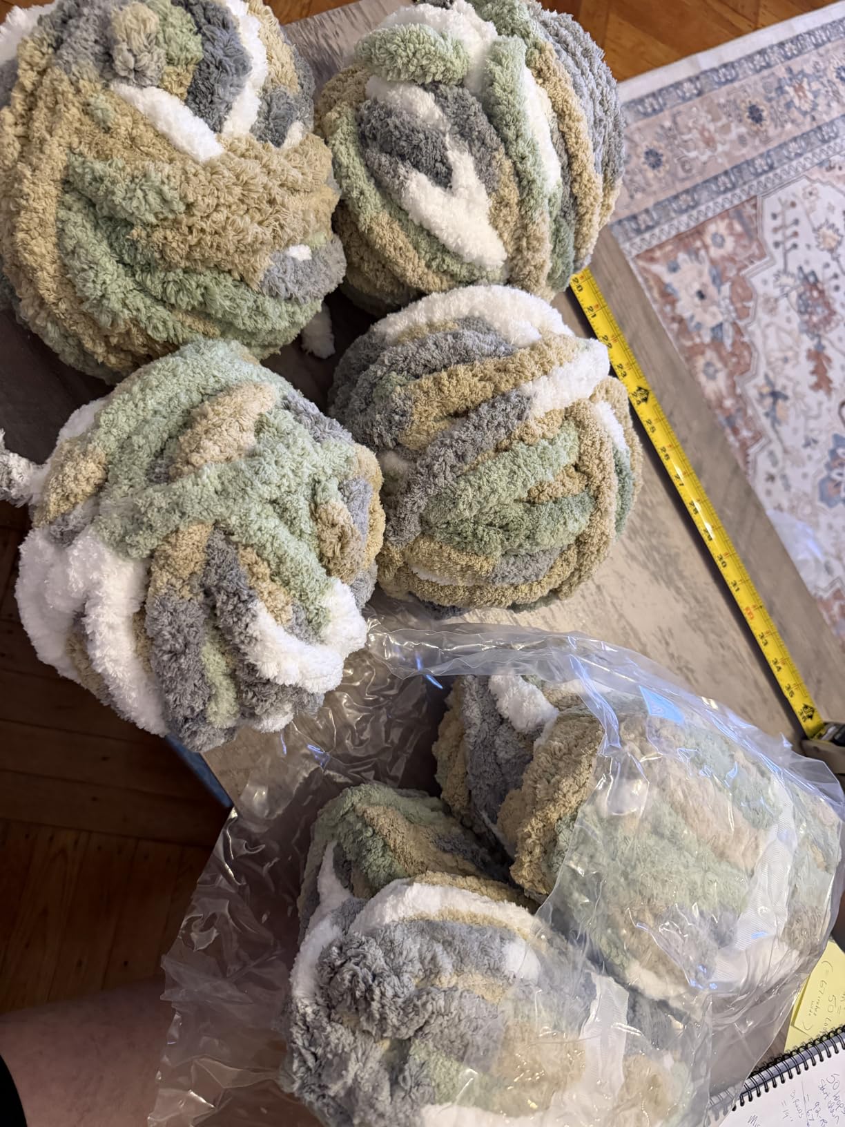 Cozyful Chunky Yarn for Hand Knitting - #10 Chunky Chenille Blanket Yarn, Jumbo Big Thick Chunky Yarns for Crocheting, Tie Dye Bulky Knit Yarns, 8 Skein (20 yds 8 oz Each Skein), Cream&Sage&Grey&Khaki customer photo 1