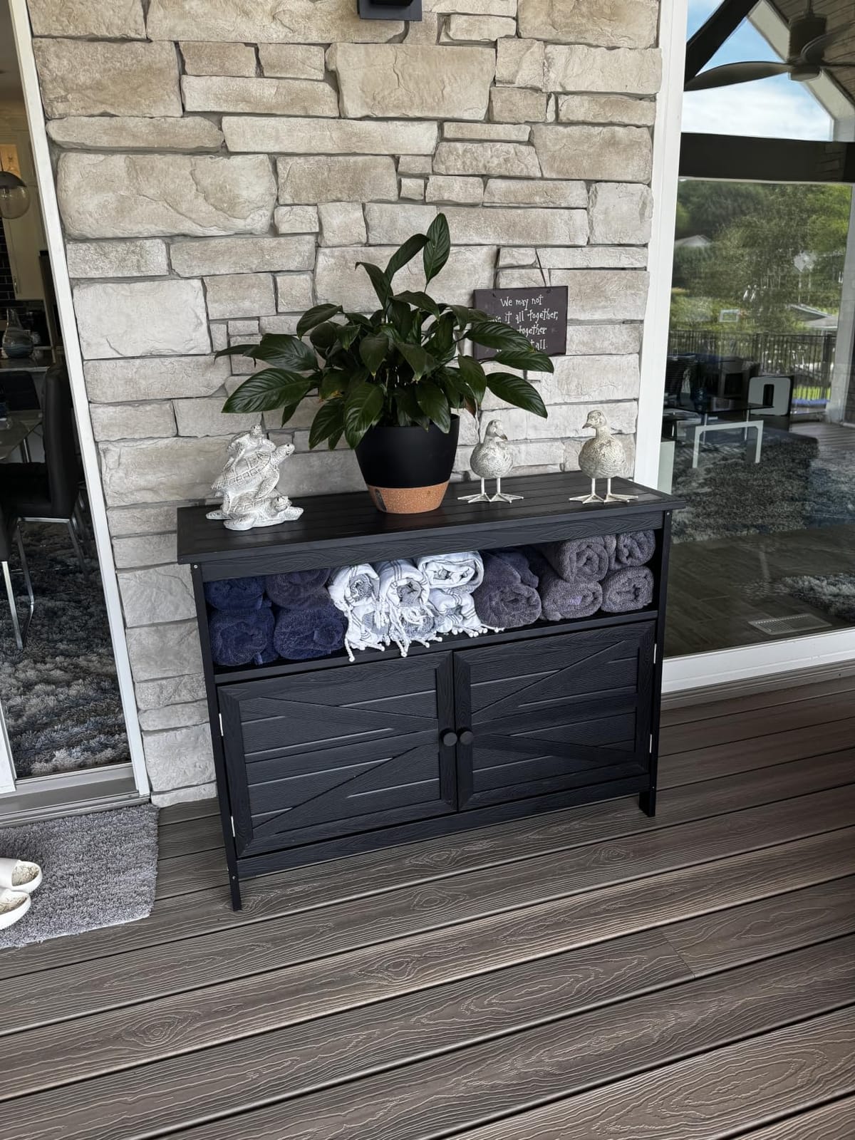 HIPS All-Weather Outdoor Storage Cabinet,Outdoor Sideboard with Magnetic Doors,3-Shelves Patio Storage Cabinet, Used for Garden,Buffet Cabinet,TV Stand, Bar Table,Balcony customer photo 2