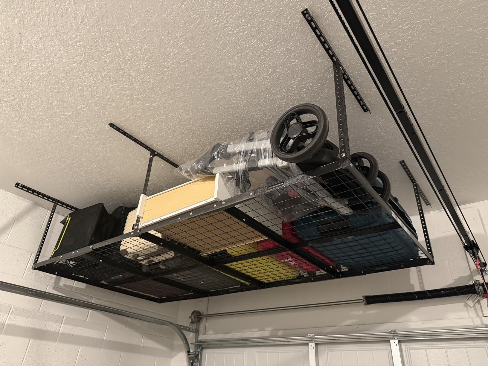 4x4 Overhead Garage Ceiling Storage Rack Organization, Black | 350lbs Weight Capacity, 22