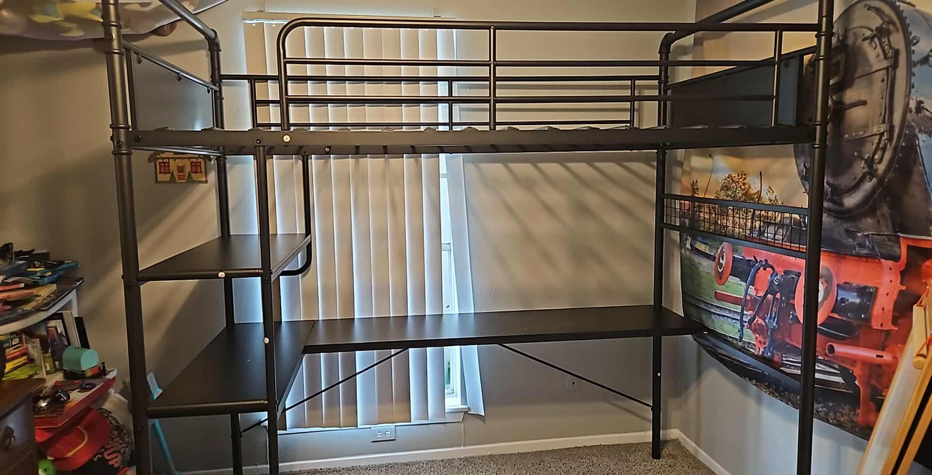GarveeHome Loft Bunk Bed with L-Shaped Desk, Industrial Twin Loft Bed,Brown | Metal Bunk Beds with High Guardrail and Ladder,400 LBS,For Kids/Teens/Adults, Ample Storage Space,Space-Saving,Easy Assembly customer photo 2