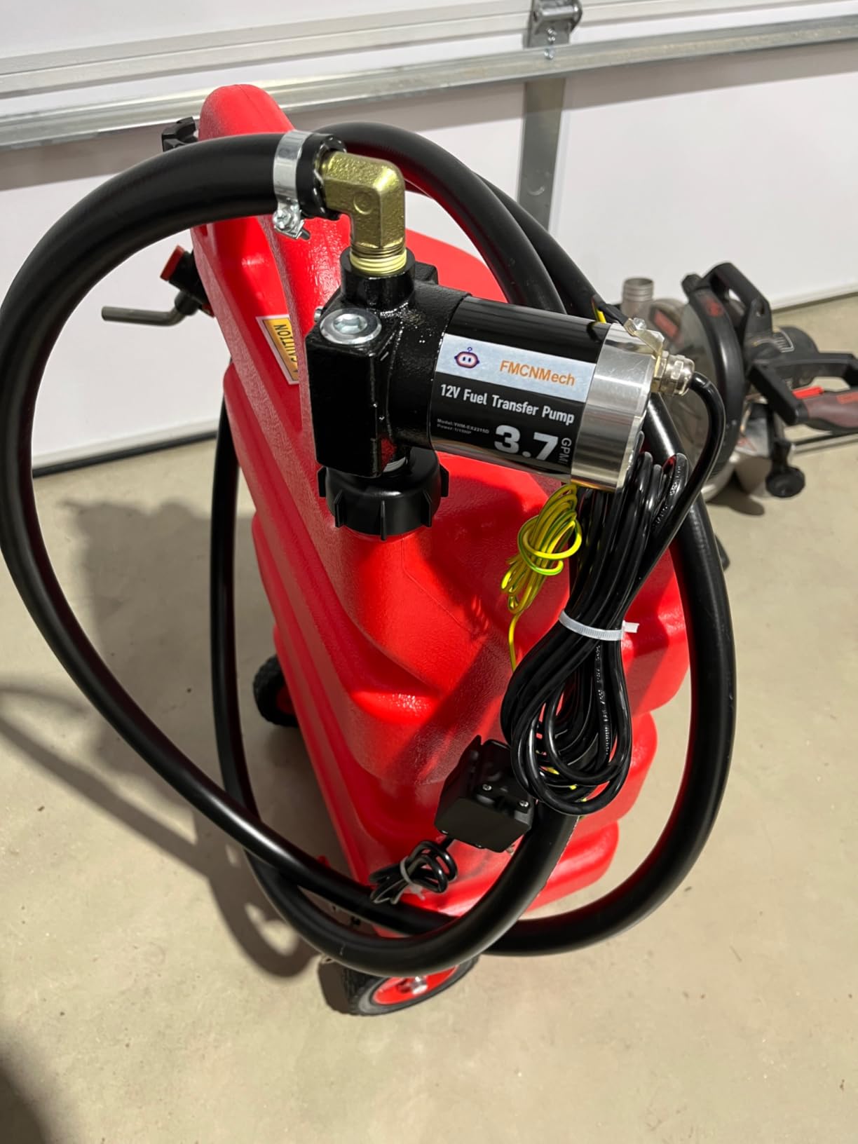 FMCNMech 16 Gallon Fuel Caddy with 12V Electric Pump | Compatible with gasoline, diesel & kerosene. Forward & reverse pump. HDPE tank with wheels for farm and garage use. customer photo 2