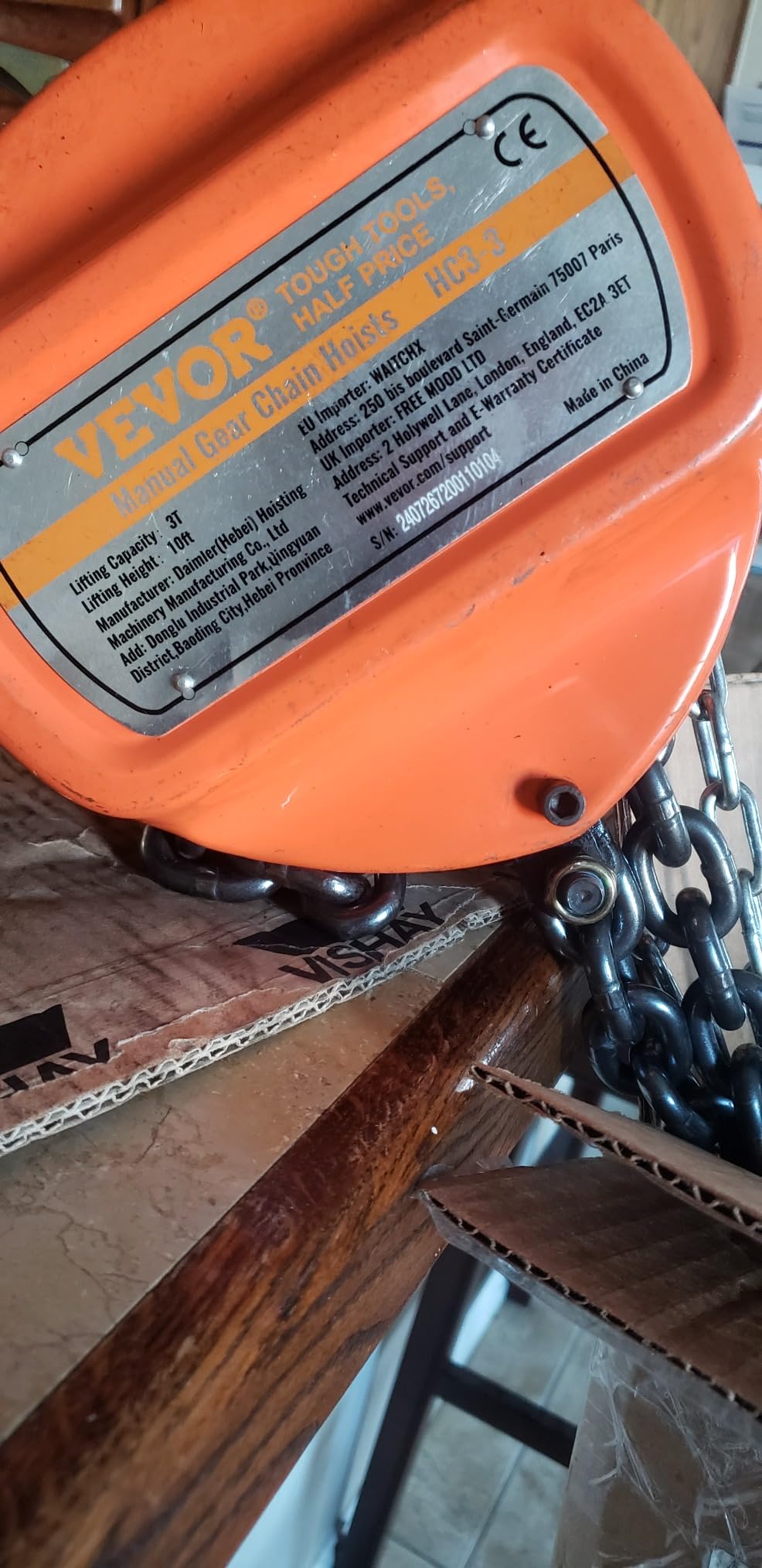 VEVOR Hand Chain Hoist, 1 Ton 2200 lbs Capacity, Manual Chain Block with Upgrade G70 Galvanized Chain, 10 ft Lifting Height, Heavy Duty Pulley Hoist for Garage Warehouse Automotive Machinery, Red customer photo 1
