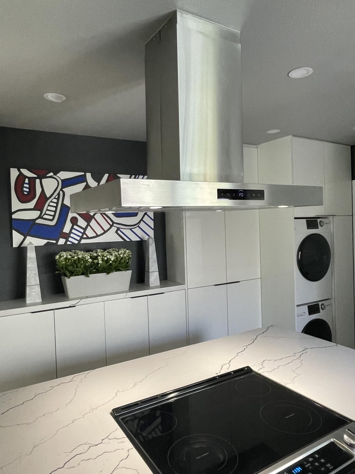 36 inch Island Range Hood 1200 CFM with 4-Speed Gesture Sensing & Touch Control, Ducted/Ductless Stainless Steel Ceiling Mount Kitchen Stove Vent Hoods with 4 LED Lights, Timer,Dishwasher-Safe Filters customer photo 2