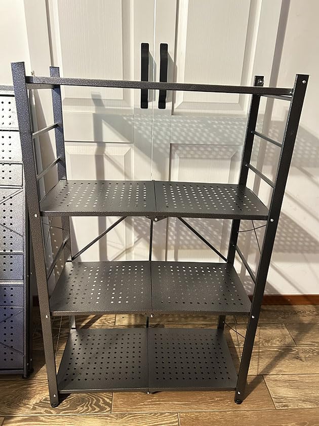 4 Tier Greenhouse Shelving Unit, Plant Stand, 1 Pack, Black | Foldable Heavy Duty Steel Storage Rack, No Assembly Required, 130lbs Per Shelf Capacity, 28x14.6x44.7 Inch Indoor Outdoor Use customer photo 2