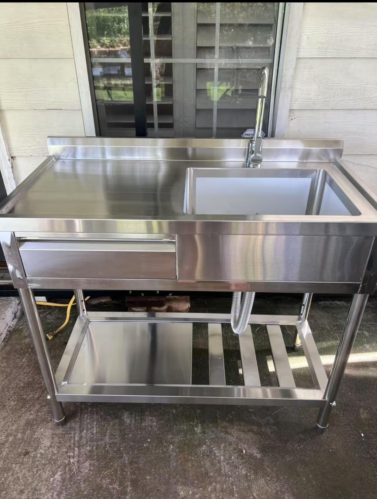 304 Stainless Steel Utility Sink Free Standing Single Bowl with Workbench Storage Drawer and Faucet Hot and Cold Water Pipes for Laundry Room Farmhouse Outdoor Use 47 inch customer photo 1